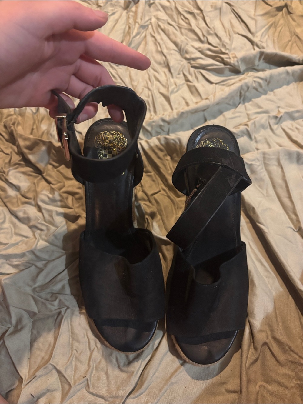 Vince Camuto Black Open-Toe Ankle-Strap Heels